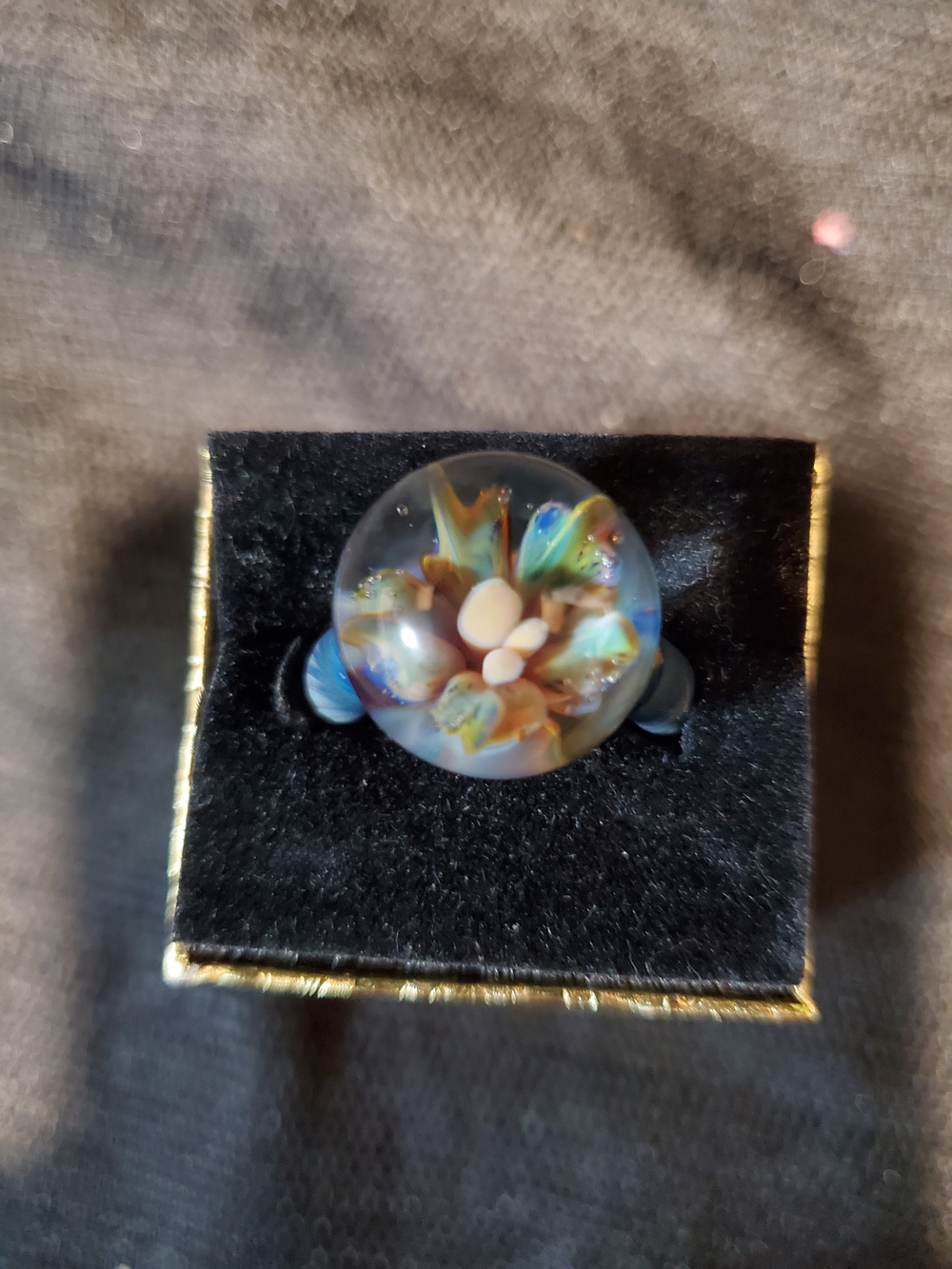 Handcrafted Borosilicate Glass Implosion Statement Ring – One-of-a-Kind Ocean Bl